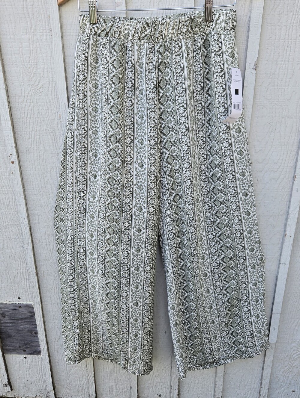 NWT Just Be Olive Green Floral Boho Wide Leg Palazzo Pants Small
